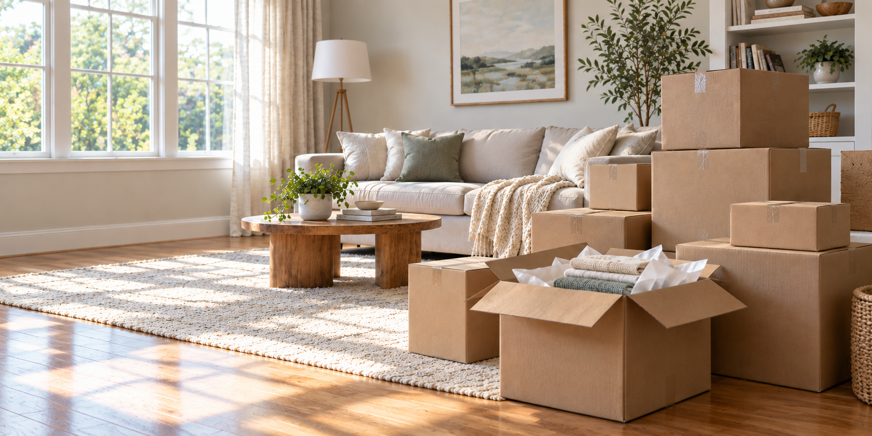 Labeled boxes prepared for an organized move